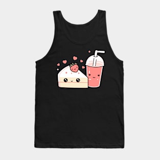 Kawaii Milkshake and Cake Illustration | Cute Design Ideas for Kawaii Lovers Tank Top